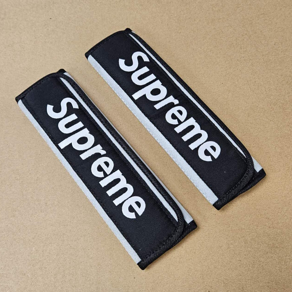 BRAND NEW 2PCS SUPREME Silver / Black  Car Seat Belt Cover Pads Shoulder Pad Cushion