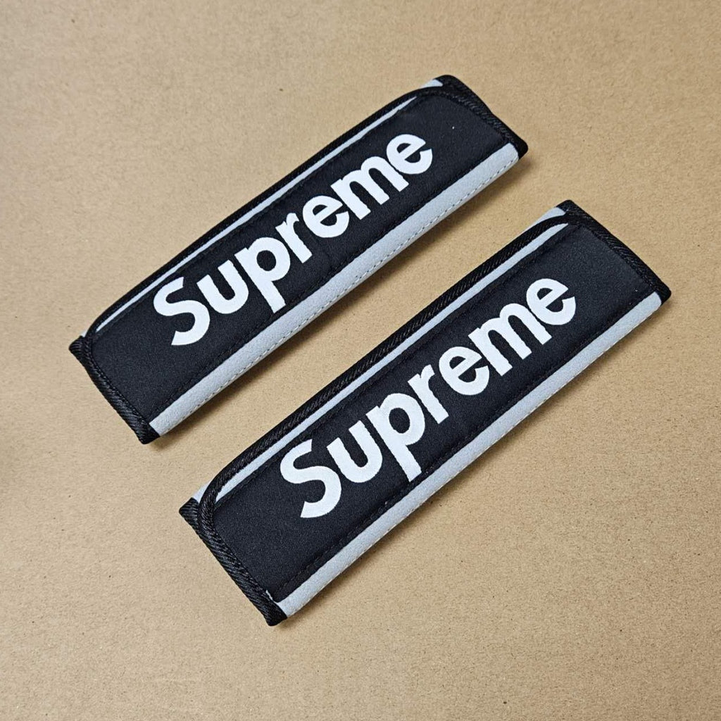 BRAND NEW 2PCS SUPREME Silver / Black  Car Seat Belt Cover Pads Shoulder Pad Cushion