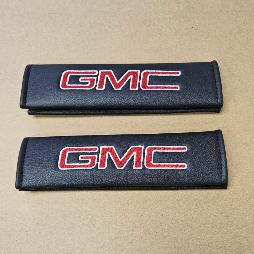 Brand New Universal 2PCS GMC Black Leather Auto Car Seat Belt Covers Shoulder Pads Cushion