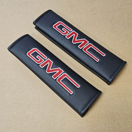 Brand New Universal 2PCS GMC Black Leather Auto Car Seat Belt Covers Shoulder Pads Cushion