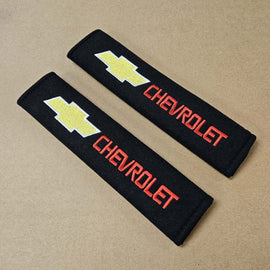 Brand New Universal 2PCS CHEVROLET Fabric Seat Belt Cover Shoulder Pads Cushions Black