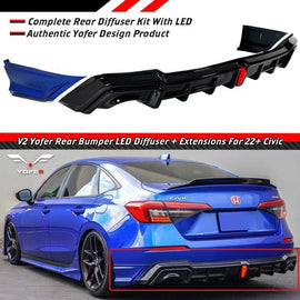 BRAND NEW 2022-2025 HONDA CIVIC SEDAN YOFER V2 AEGEAN BLUE LED REAR DIFFUSER+ CORNER SPATS