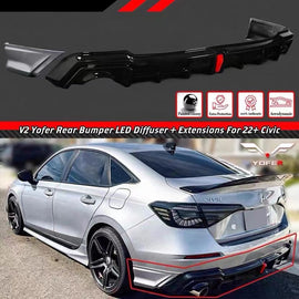 BRAND NEW 2022-2025 HONDA CIVIC SEDAN YOFER V2 LUNAR SILVER LED REAR DIFFUSER+CORNER SPATS