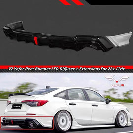 BRAND NEW 2022-2025 HONDA CIVIC SEDAN YOFER V2 PEARL WHITE LED REAR DIFFUSER + CORNER SPATS