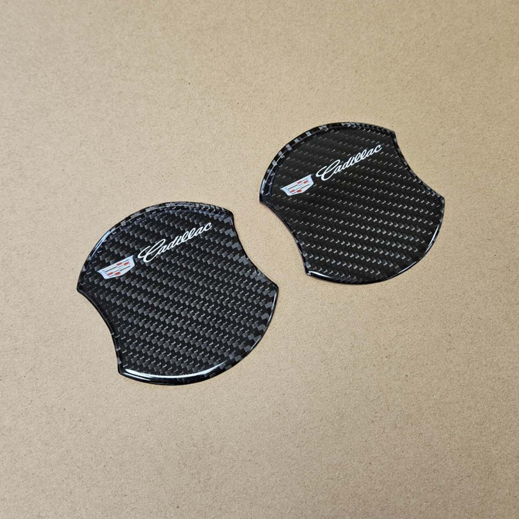 BRAND NEW UNIVERSAL 2PCS CADILLAC REAL CARBON FIBER ANTI-SCRATCH DOOR HANDLE PROTECTOR
