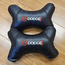BRAND NEW 2PCS DODGE BONE SHAPE CARBON FIBER LEATHER CAR SEAT NECK PILLOW HEADREST CUSHION