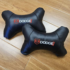 BRAND NEW 2PCS DODGE BONE SHAPE CARBON FIBER LEATHER CAR SEAT NECK PILLOW HEADREST CUSHION