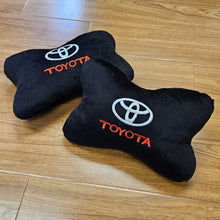 Load image into Gallery viewer, BRAND NEW 2PCS TOYOTA BONE SHAPE BLACK FABRIC SOFT TOUCH CAR SEAT NECK PILLOWS HEADREST CUSHION PAD