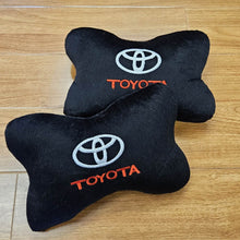 Load image into Gallery viewer, BRAND NEW 2PCS TOYOTA BONE SHAPE BLACK FABRIC SOFT TOUCH CAR SEAT NECK PILLOWS HEADREST CUSHION PAD