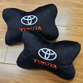 BRAND NEW 2PCS TOYOTA BONE SHAPE BLACK FABRIC SOFT TOUCH CAR SEAT NECK PILLOWS HEADREST CUSHION PAD
