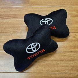 BRAND NEW 2PCS TOYOTA BONE SHAPE BLACK FABRIC SOFT TOUCH CAR SEAT NECK PILLOWS HEADREST CUSHION PAD