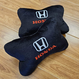 BRAND NEW 2PCS HONDA BONE SHAPE BLACK FABRIC SOFT TOUCH CAR SEAT NECK PILLOWS HEADREST CUSHION PAD