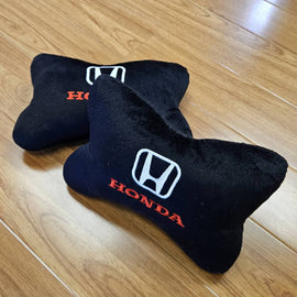 BRAND NEW 2PCS HONDA BONE SHAPE BLACK FABRIC SOFT TOUCH CAR SEAT NECK PILLOWS HEADREST CUSHION PAD