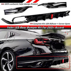 BRAND NEW 2018-2022 ACCORD YOFER V2 LED REAR DIFFUSER+ GLOSS BLACK CORNER APRON SPAT