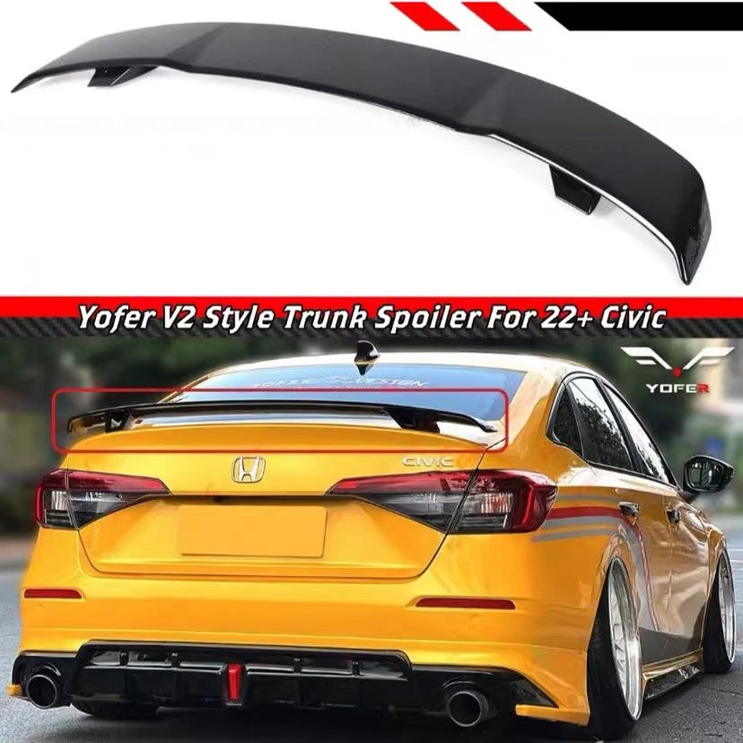 BRAND NEW 2022-2024 HONDA CIVIC 4DR SEDAN YOFER V2 Downforce Gloss Black Trunk Spoiler Wing