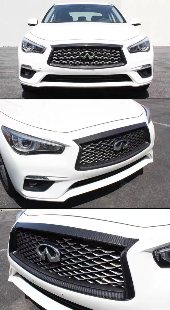 BRAND NEW 2018-2023 INFINITI Q50 REAL CARBON FIBER FRONT GRILL OUTLINE TRIM COVER OVERLAY