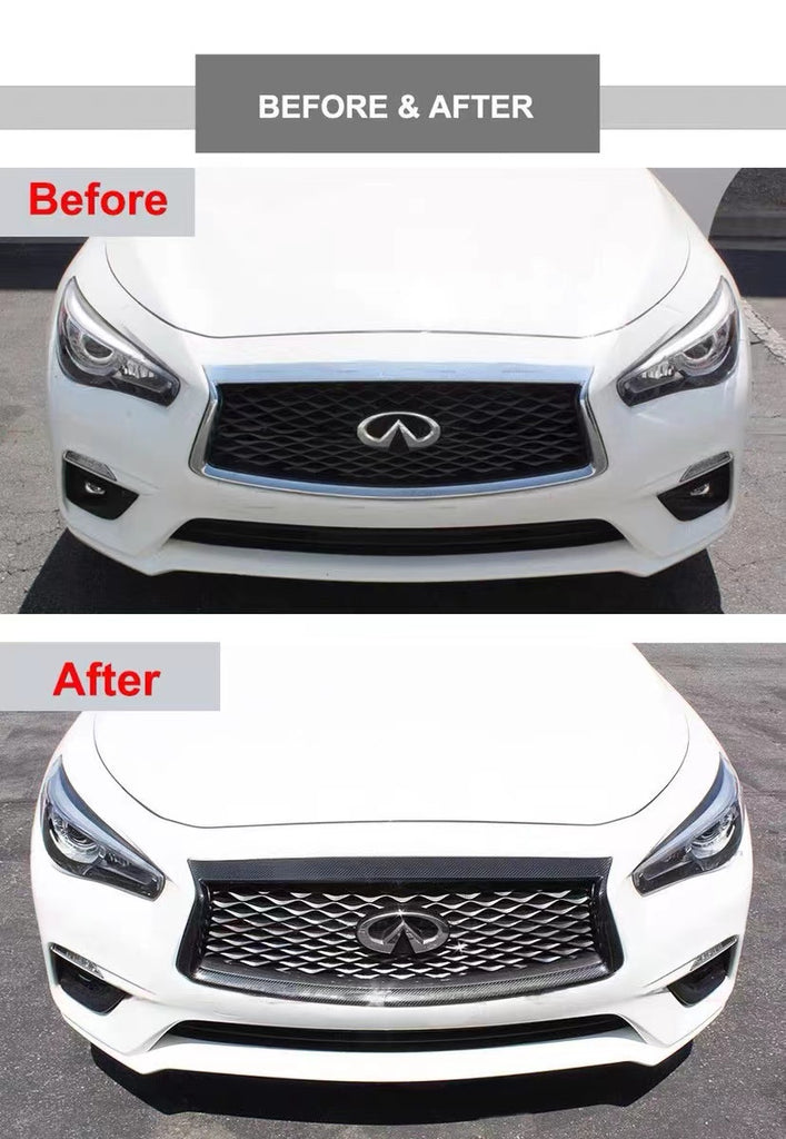 BRAND NEW 2018-2023 INFINITI Q50 REAL CARBON FIBER FRONT GRILL OUTLINE TRIM COVER OVERLAY