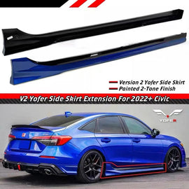 Brand New 2022-2025 Honda Civic V2 Yofer Painted Aegean Blue Black 2 Tone Side Skirt Extension