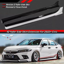 Brand New 2022-2025 Honda Civic Yofer V2 Painted White Pearl Black 2 Tone Side Skirt Extension