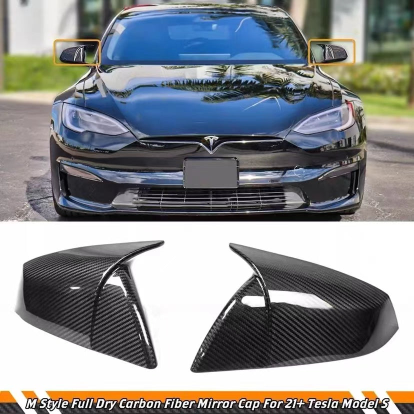Brand New Real Carbon Fiber M Style Car Side Mirror Add On Cover Caps For 2021-2023 Tesla Model S