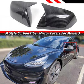Brand New Real Carbon Fiber M Style Car Side Mirror Add On Cover Caps For 2017-2025 Tesla Model 3