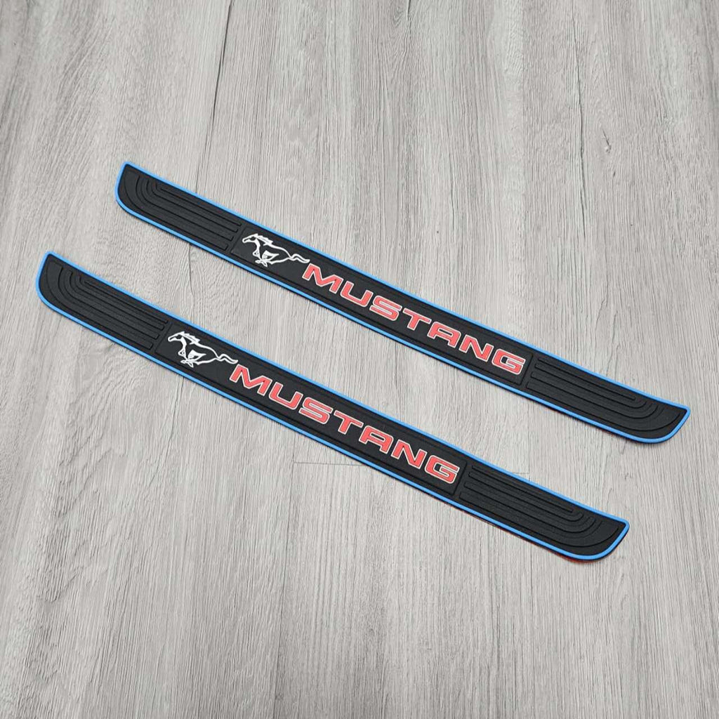 Brand New 2PCS Universal Ford Mustang Blue Rubber Car Door Scuff Sill Cover Panel Step Protector