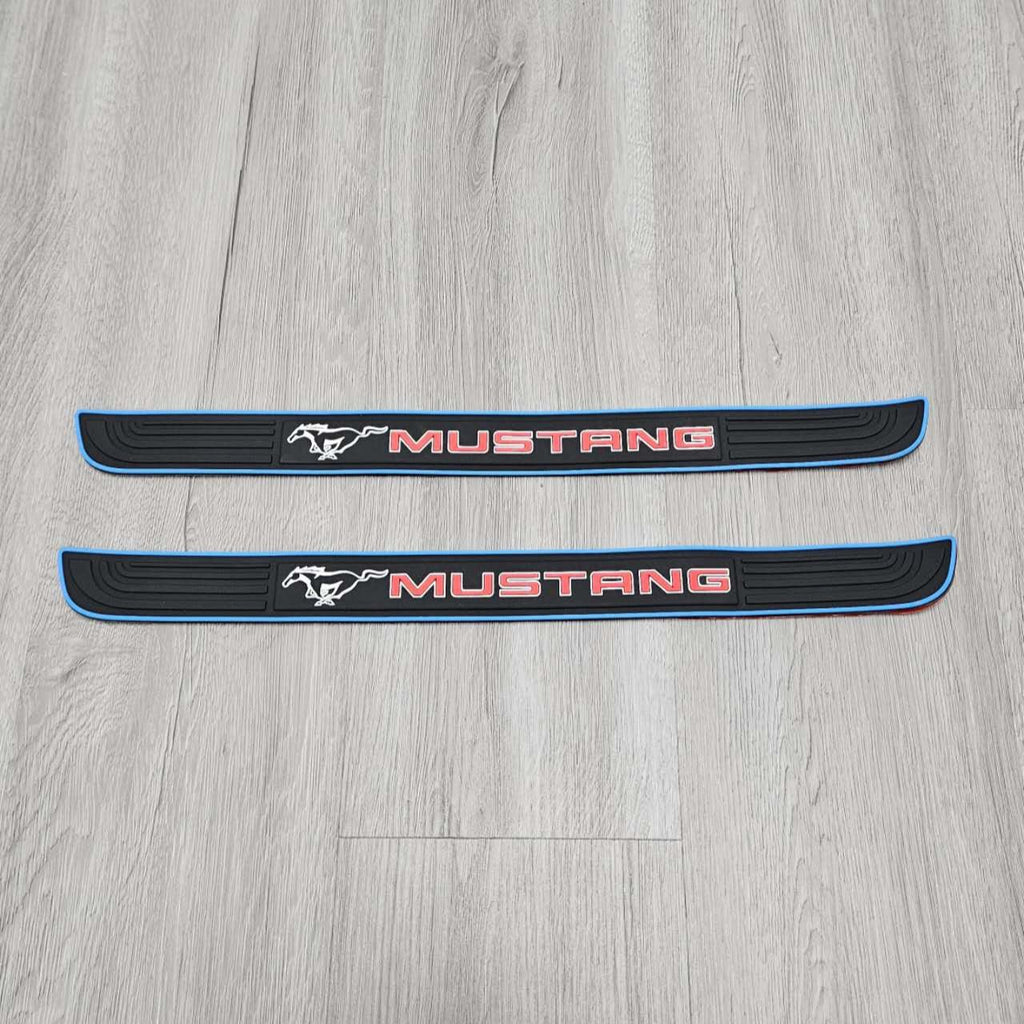 Brand New 2PCS Universal Ford Mustang Blue Rubber Car Door Scuff Sill Cover Panel Step Protector