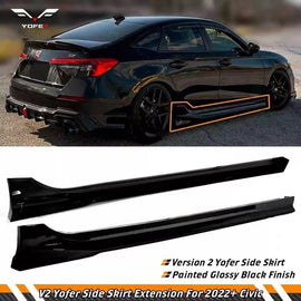 BRAND NEW 2022-2025 Honda Civic Sedan Hatchback Yofer V2 Gloss Black Side Skirt Extension