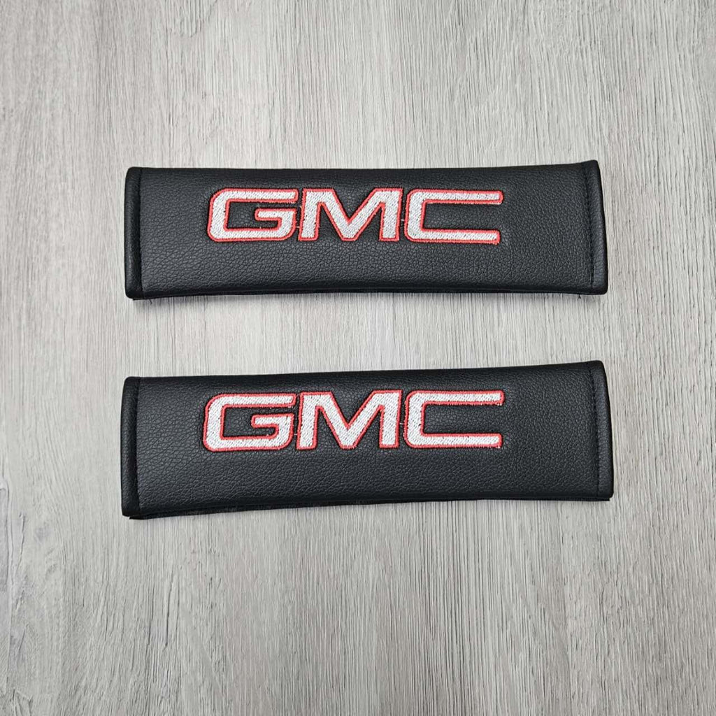 Brand New Universal 2PCS GMC Black Leather Auto Car Seat Belt Covers Shoulder Pads Cushion