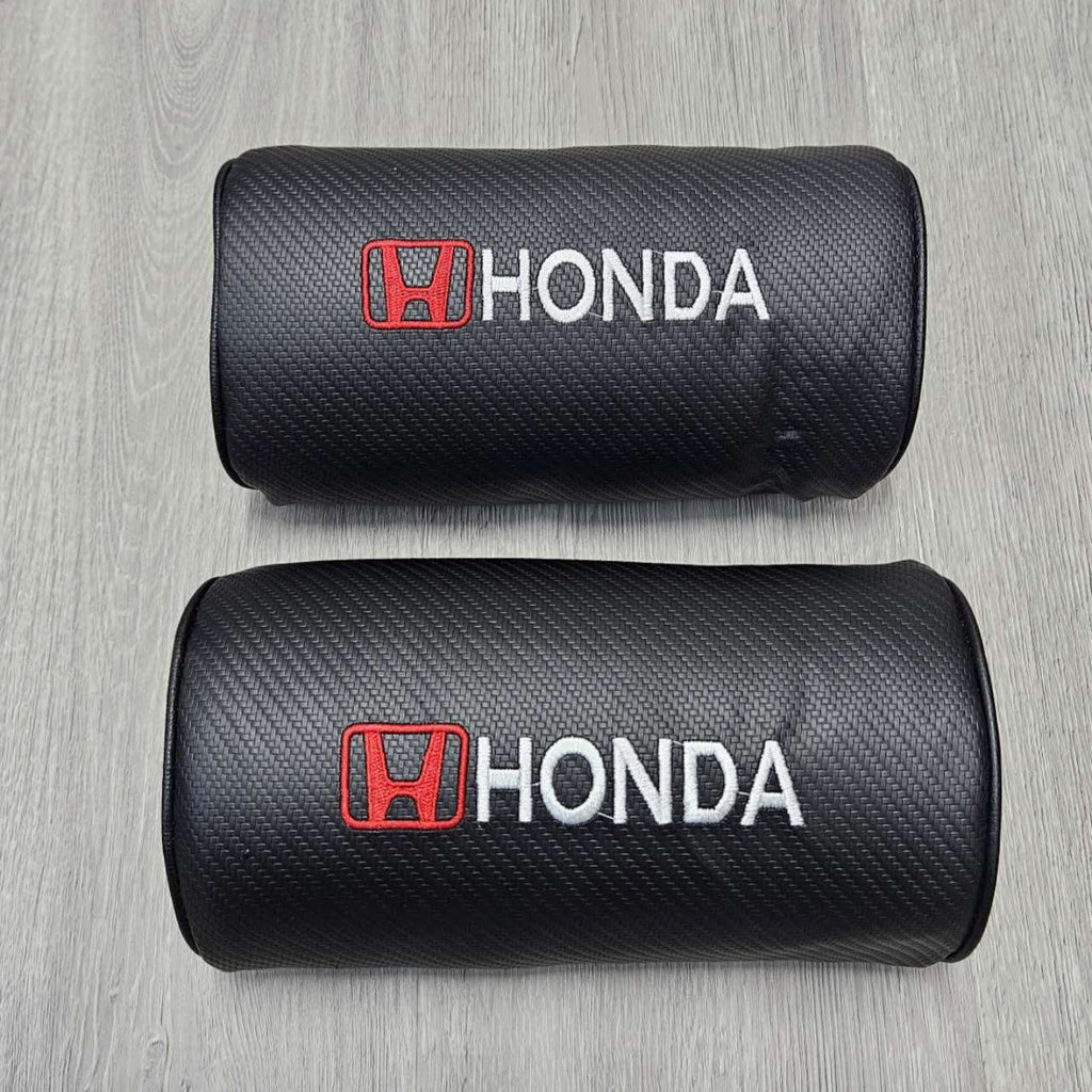 Brand New 2PCS JDM Honda Carbon Fiber & Embroidery Car Seat Neck Cushion Pillow Headrest