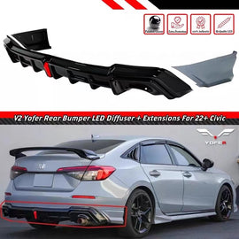 BRAND NEW 2022-2025 HONDA CIVIC SEDAN YOFER V2 SONIC GRAY LED REAR DIFFUSER+ CORNER SPATS