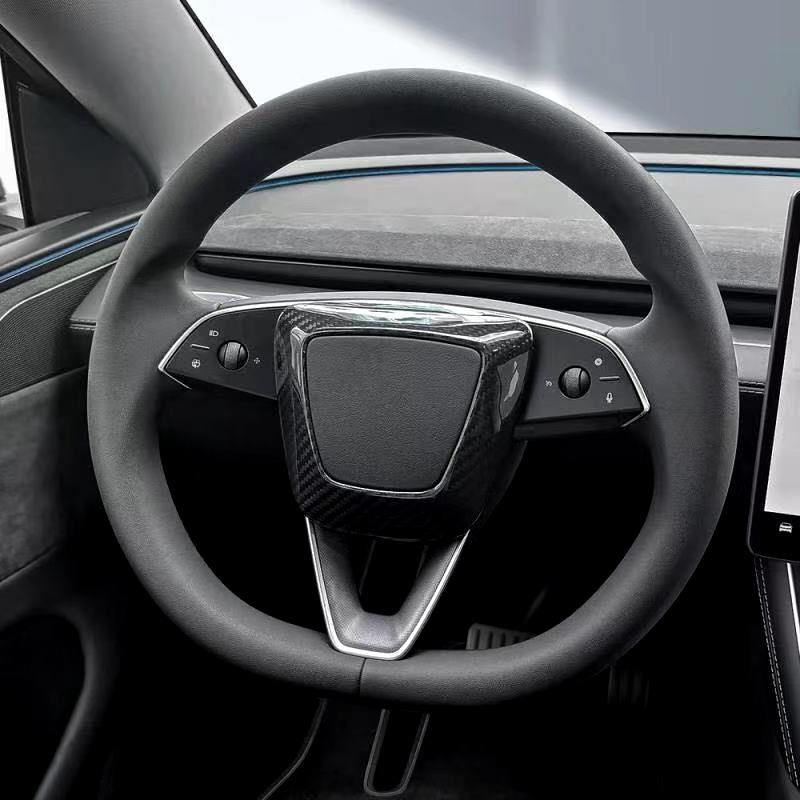 BRAND NEW 2025-2026 Tesla Model Y Juniper Real Carbon Fiber Steering Wheel Airbag Center Trim Cover