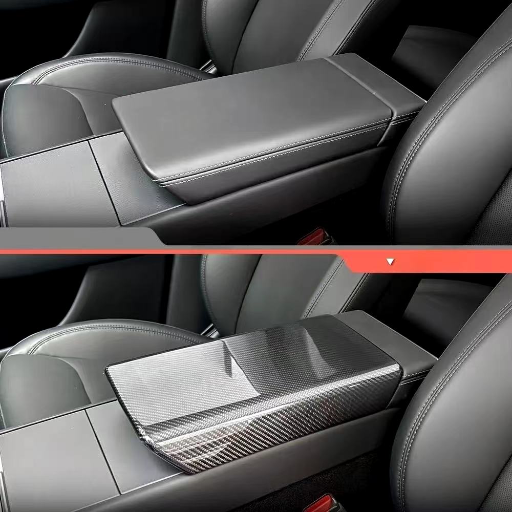 Brand New 2025-2026 Tesla Model Model Y Juniper Real Carbon Fiber Center Console Armrest Box Cover Trim