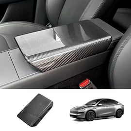 Brand New 2025-2026 Tesla Model Model Y Juniper Real Carbon Fiber Center Console Armrest Box Cover Trim