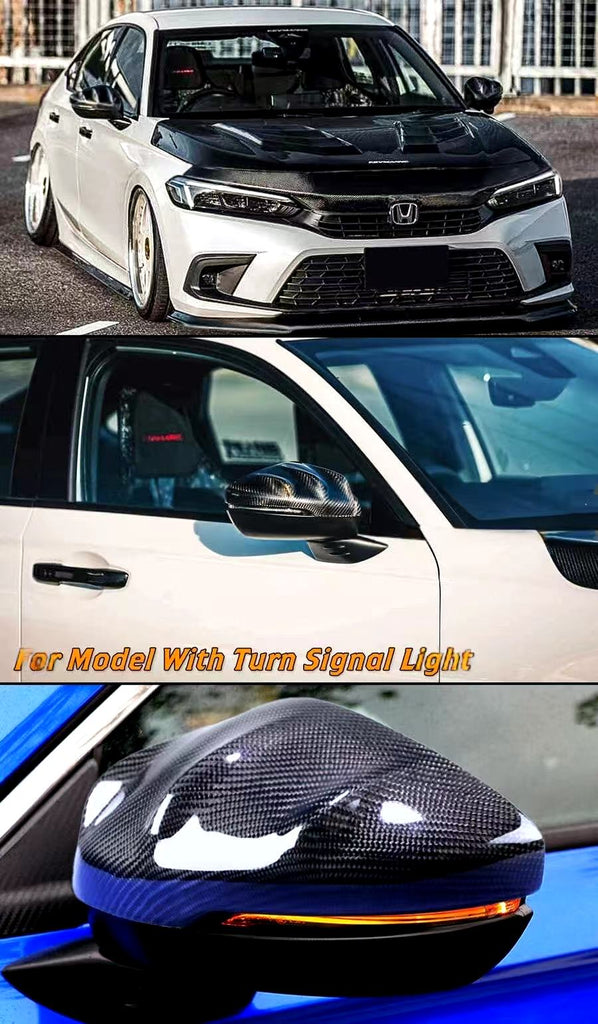 BRAND NEW 2022-2025 HONDA CIVIC MUGEN STYLE REAL CARBON FIBER SIDE MIRROR COVER CAP DIRECT REPLACEMENT W/LIGHT