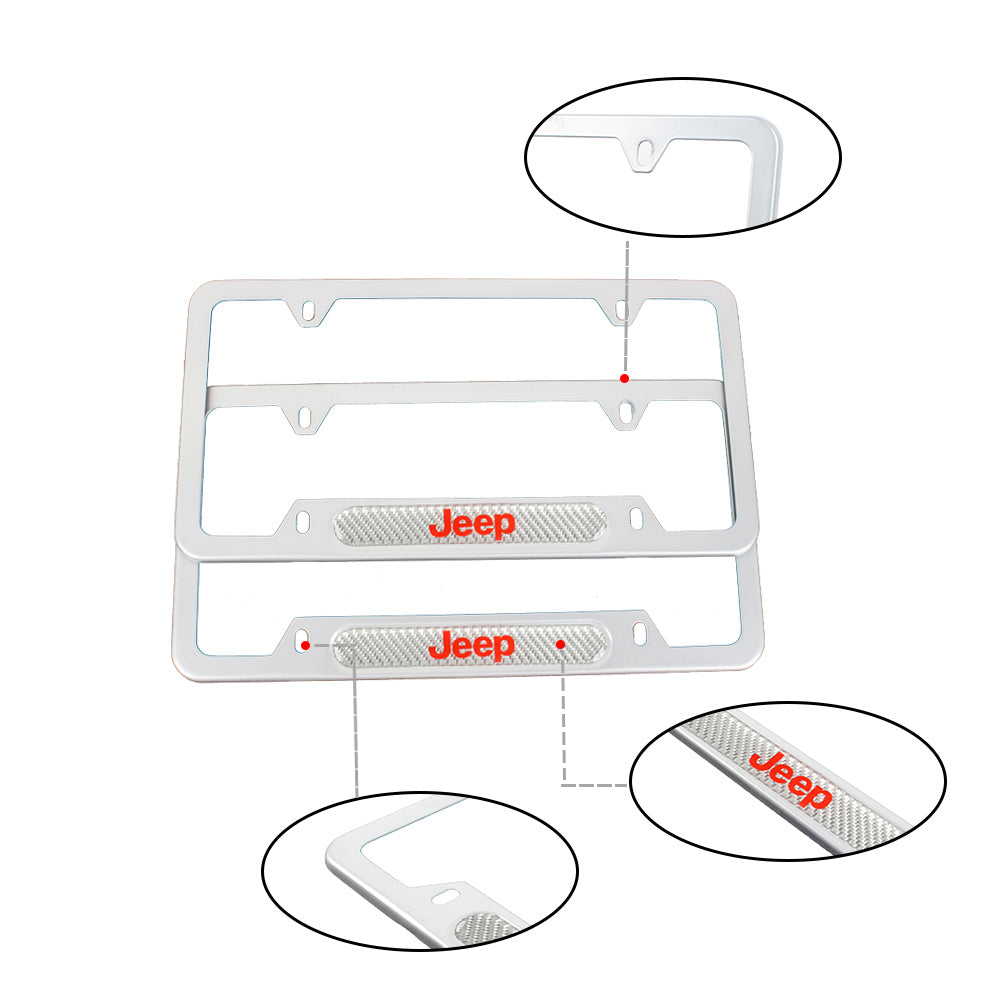 Brand New Universal 2PCS JEEP Silver Metal License Plate Frame