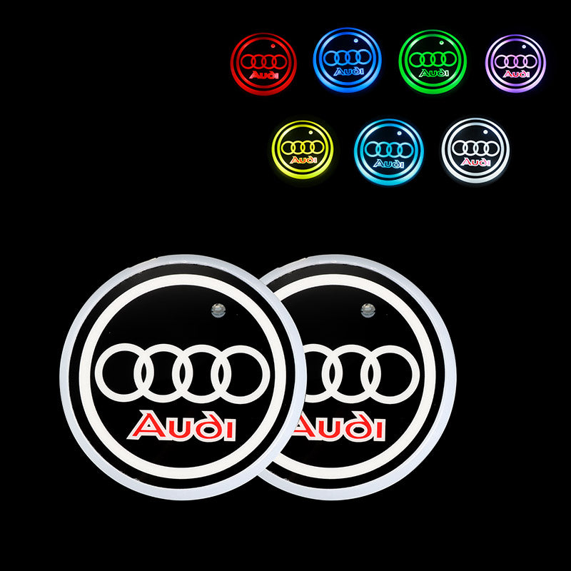 BRAND NEW UNIVERSAL V2 2PCS AUDI Switchable Seven Colorful LED Car Cup Holder Mat Coaster Pad