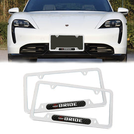 Brand New Universal 2PCS BRIDE Silver Metal License Plate Frame