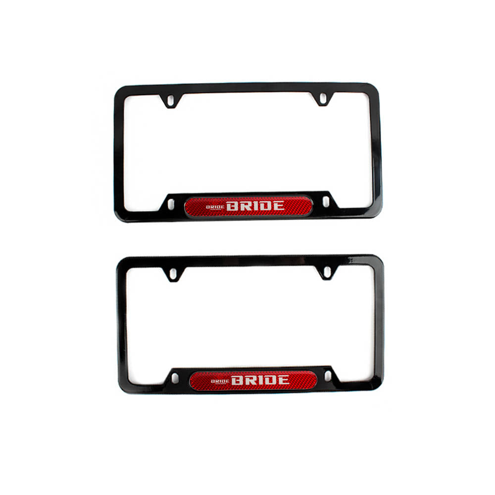 Brand New Universal 2PCS Bride Glossy Black Metal License Plate Frame