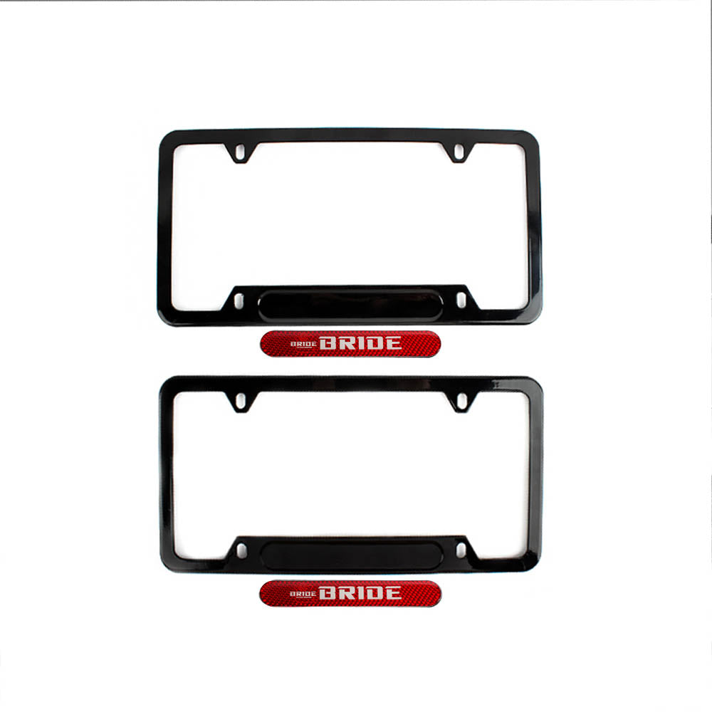 Brand New Universal 2PCS Bride Glossy Black Metal License Plate Frame