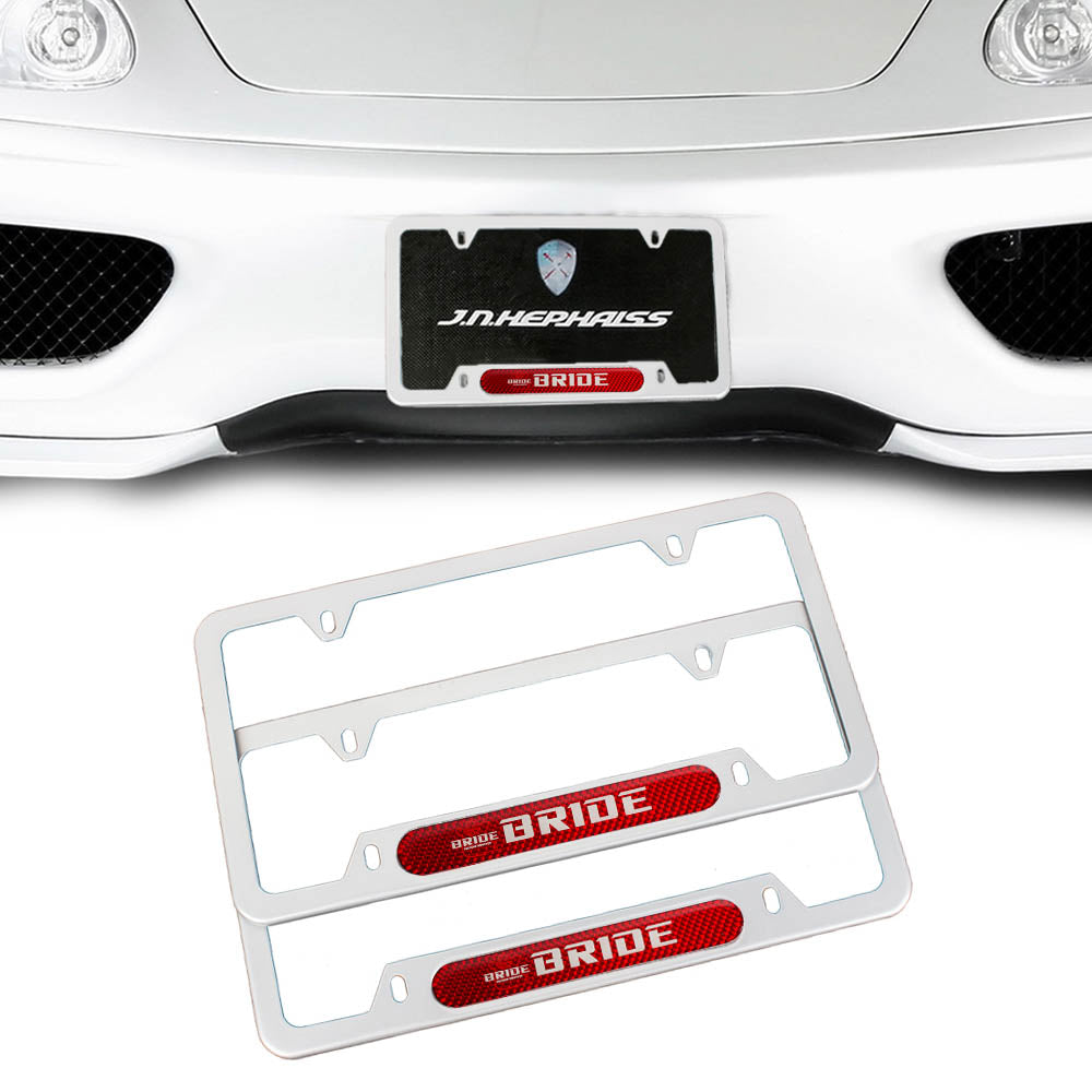 Brand New Universal 2PCS BRIDE Silver Metal License Plate Frame
