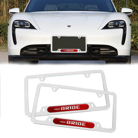 Brand New Universal 2PCS BRIDE Silver Metal License Plate Frame