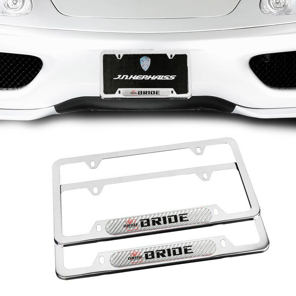 Brand New Universal 2PCS BRIDE Chrome Metal License Plate Frame