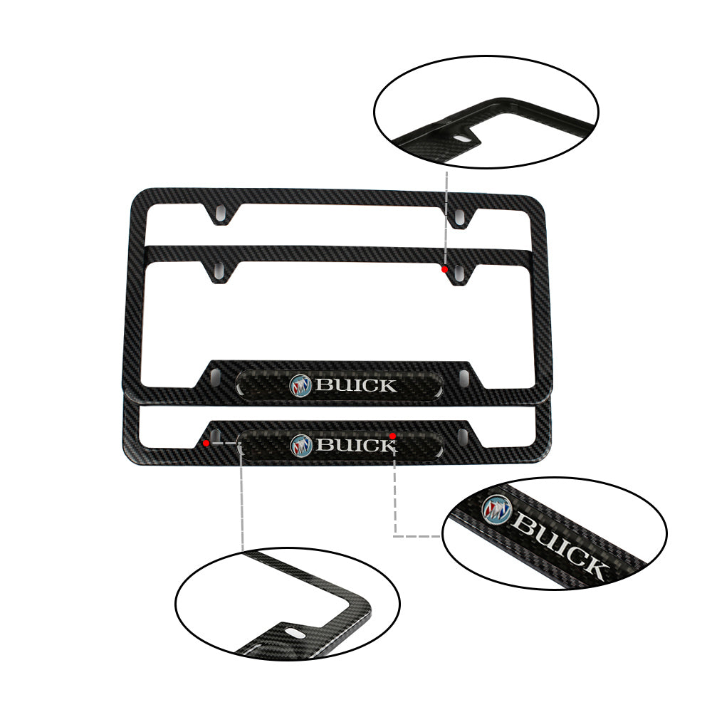 Brand New Universal 2PCS BUICK Carbon Fiber Look Metal License Plate Frame