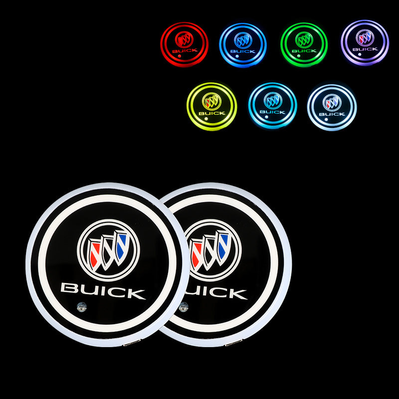 BRAND NEW UNIVERSAL V2 2PCS BUICK Switchable Seven Colorful LED Car Cup Holder Mat Coaster Pad