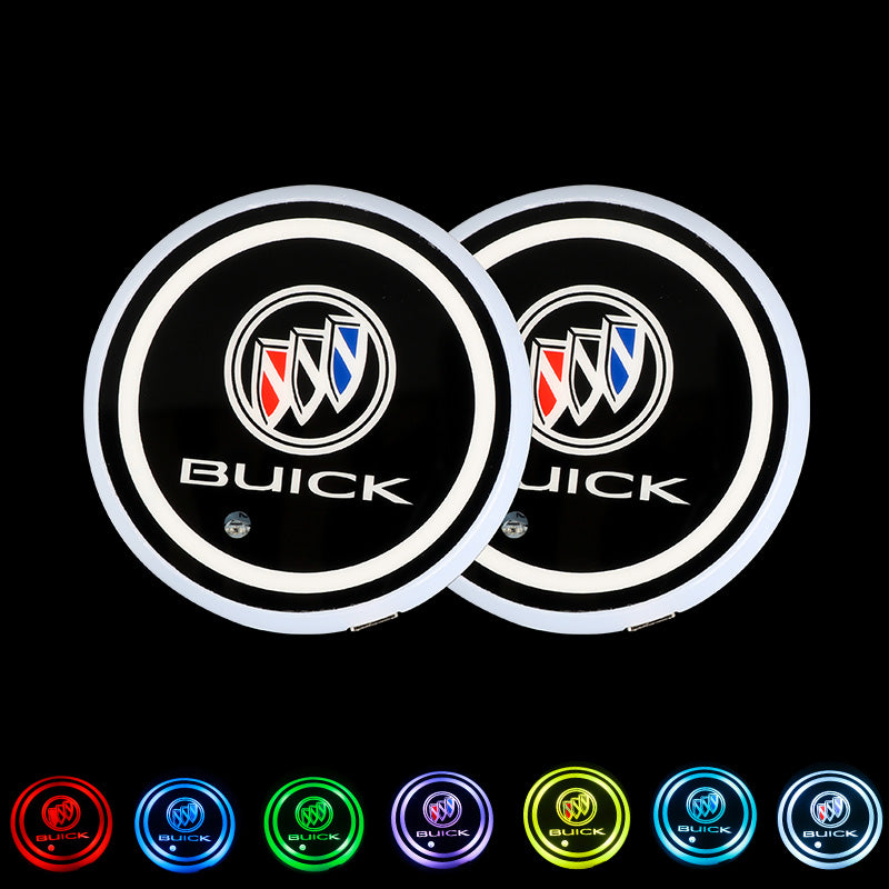 BRAND NEW UNIVERSAL V2 2PCS BUICK Switchable Seven Colorful LED Car Cup Holder Mat Coaster Pad
