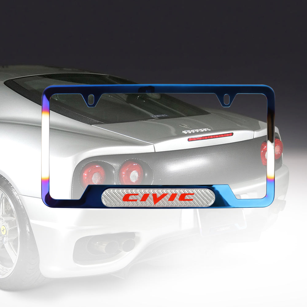 Brand New Universal 1PCS CIVIC Titanium Burnt Blue Metal License Plate Frame