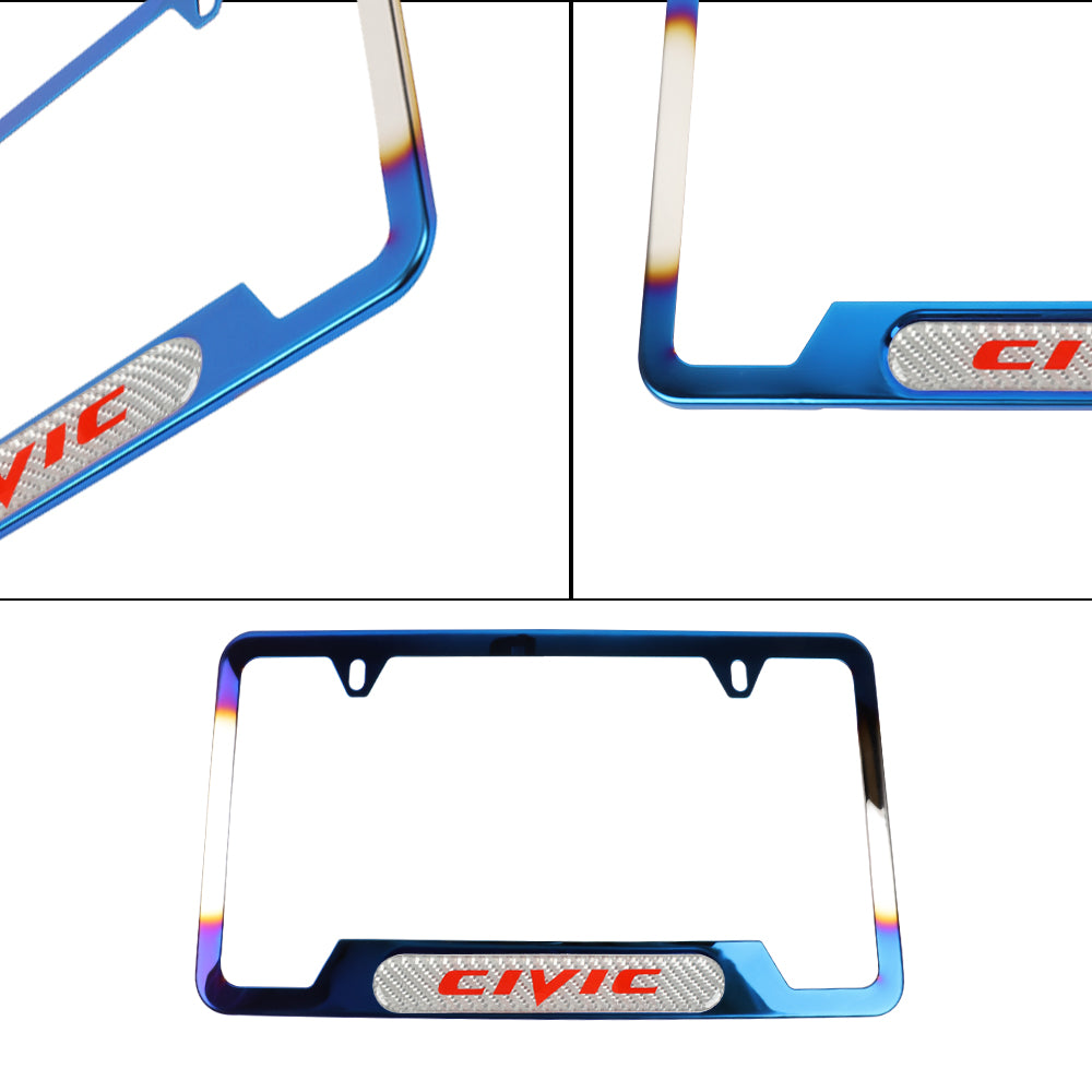 Brand New Universal 1PCS CIVIC Titanium Burnt Blue Metal License Plate Frame