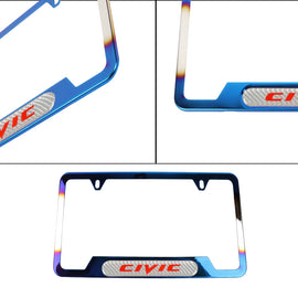 Brand New Universal 1PCS CIVIC Titanium Burnt Blue Metal License Plate Frame
