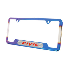 Brand New Universal 2PCS CIVIC Titanium Burnt Blue Metal License Plate Frame